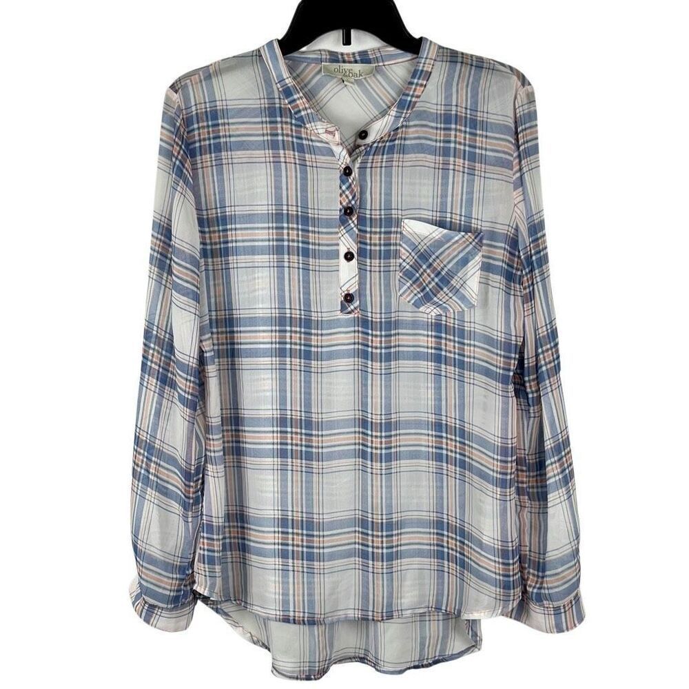 Olive & Oak Flannel Long Sleeve 1/4 Button Down Tunic Large